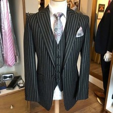 Herren Schwarz Streifen Anzug Modisch Designer Hochzeit Dinner (Mantel + Weste +