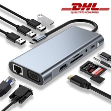 10-IN-1 USB-C Hub Adapter 4K HDMI USB 3.0 LAN RJ45 Ethernet Micro SD Kartenleser