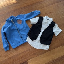 3 Teile Gr.110 4-5  H&M:weißes  Hemd,schwarze Weste QuickSilver:blaue Sweatjacke