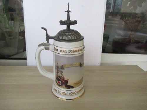 Bierkrug mit zinndeckel zum - bierkrug,