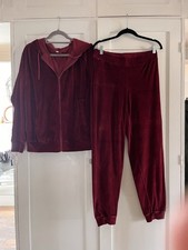 Hausanzug, Nicki, Samt, Jogginganzug- weinrot, Gr. XL