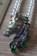 Modeschmuck Halskette Hals Kette Schmuck Glitzer Steinchen Diamanten Pferd Pony 