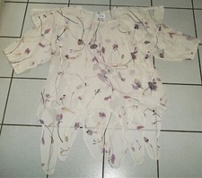 NEU Tunika Bluse Lagenbluse ONE SIZE Gr. 44 46 48 CREME Bunt Zipfelbluse CHIFFON