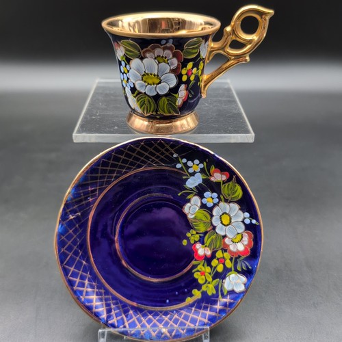 Mokkatasse kobalt gold blumen - kobalt,