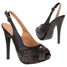 Damenschuhe - Schuhe Pumps, 0954-GL, HIGH HEELS, Nieten Deko, Lederoptik Schwarz