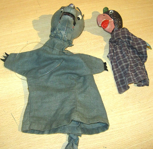 Vintage handpuppen wolf - vintage, x2