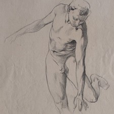 Martin Feuerstein Männerakt Zeichnung Bleistift Original unsign Nachlass um 1900