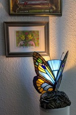 Tiffany Stil Schmetterling Butterfly Tischlampe Rosen Sockel Buntglas