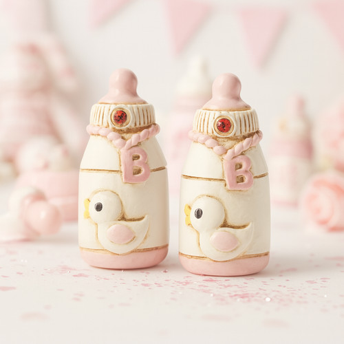 Dekofigur babyflasche rosa 2er - dekofigur,