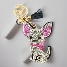 SCHLÜSSELANHÄNGER STRASS CHIHUAHUA SCHLÜSSELRING TASCHENHÄNGER HUND KARABINER