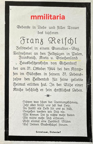 Sterbebild wwii feldwebel - sterbebild,
