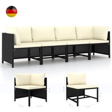 Gartensofa 4-Sitzer mit Auflagen Schwarz Poly Rattan Sofa Lounge Gartenmöbel Set