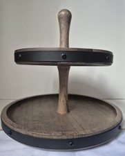Etagere 2-stöckig Holz Metall Ø25,5/20,5 cm Höhe 24 cm Servierständer Vintage