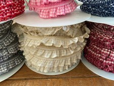 1m elastische Rüschenband kariert, Borte Karo, 19 mm, Volant Vichy beige, sand