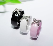 AUSWAHL +++ KERAMIK Ring STRASS silber Fingerring weiß schwarz rosa 8mm LUXUS