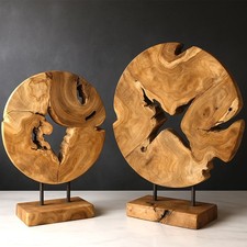 Teak Deko Teakholz Skulptur Rad Statue Garten Terasse Wurzelholz Handarbeit 50cm