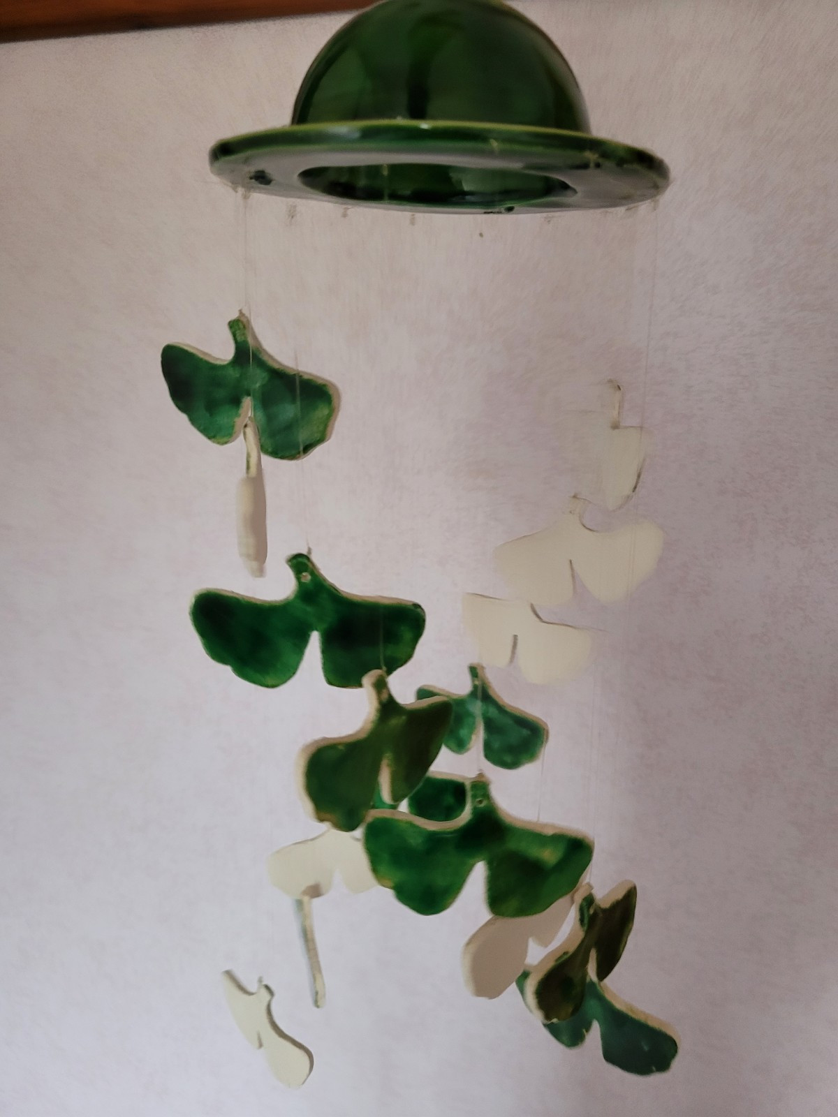 DIY Keramik  Windspiel  Ginko - Blätter  grün