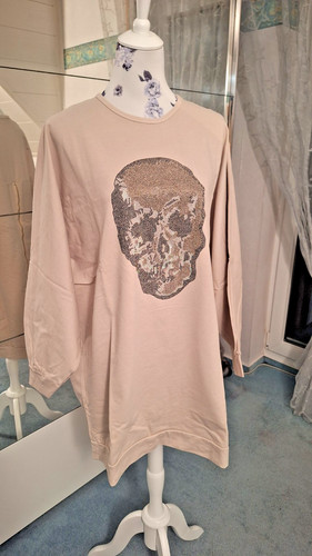 Sweaterkleid beige totenkopf - sweaterkleid*beige,