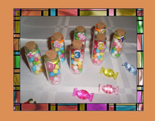 8x Mini Glasflasche Gastgeschenk Einschulung 123 Tischdeko Liebesperlen bunt 