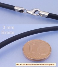 Echt 925 Silber Kautschukkette 42 - 45 - 47 - 50 - 60 cm Länge 3 mm Breite Kette