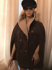 BURBERRY Brit Lammfell Poncho Mantel Stola  Jacke Leder It 44 de 36 38 Military