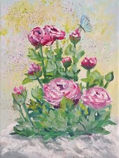 Ranunkeln blumen ölbild 18x24 - ranunkeln,