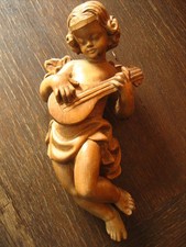 herrlicher großer Engel Putto mit Laute Holz geschnitzt Kunsthandwerk 32 cm hoch