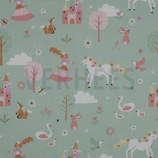 Popeline Prinzessin Schloß mint Kinderstoff Öko-Tex Standard  ab 50cm x 148cm