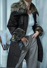 Wunderschöner MANTEL  mit LEDER von Arma gr 42 L BRAUN PELZ