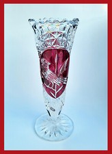 Elisabethhütte Hofbauer: Trichtervase red bird; roter Vogel; Vase Kristallglas  