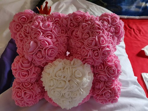 Rosenbär rosa weiß mit - weiß, krone
