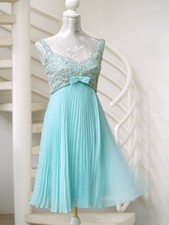 vintage Cocktail-Kleid Gr. 38 original 50er Trevira türkis Plissee, Brokat