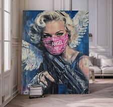 LEINWAND BILD BIS 145x110x5 Marilyn Monroe ENGEL POP-ART GRAFFITI WANDBILD BLAU