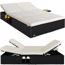 B-Ware Doppelliege Poly Rattan schwarz Auflage 7cm dick creme 193x116x38cm