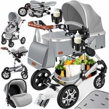 KESSER® Loops 4 in 1 Kinderwagen Kombikinderwagen Komplett-Set, Hell Grau/Silber