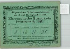 13988484 - Ephemera Scheibenschiessen , Ehrenscheibe Standkehr 1896