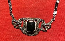 Antikes Collier, Silber 825 Jugendstil mit Onyx und Markasiten.