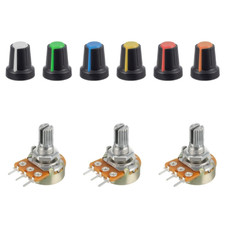 3x Potentiometer B10K Ohm linear 0,5W 15mm + 6x Knopf Knob Farben