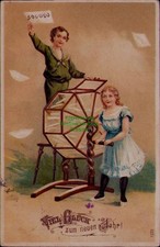 166524 AK Oppeln 1.1.1912 Viel Glückzum neuen Jahr! Kinder drehen Lostrommel und