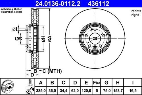 Ate 0136 0112 brake - 24.0136-0112.2, disc