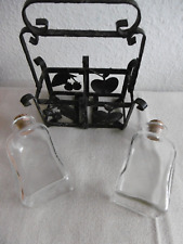 Menage  Metallständer  Obst Motiv  mit  2 Glasflaschen   für  Essig  und  Oel