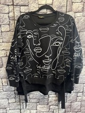 Pullover Sweatshirt Lagenlook Gr.2 XL 40/42/44 Schwarz,Gesicht Weiß,Glizer,1z56