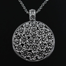 Runde Blumen Kette Blume Kreis Anhänger Medallion silberfarbig