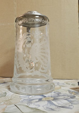 Bierkrug - Bierglas- Seidel mit Zinndeckel -graviert Gravur "Muster" Bay. Wald