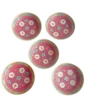 Schalen Asia Pink Emaille Jingdezhen Dip Sojasauce Vintage 5 Stück Schälchen Rar