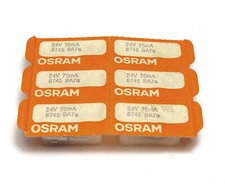 6x Uralte Osram Fermmelde-Lampe / Telefon Birne 8745, 24V / 70 mA, BA7s, NOS
