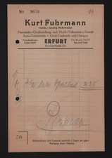 ERFURT, Rechnung 1933, Kurt Fuhrmann Pneumatik-Grosshandlung Profil-Vulkanisier-
