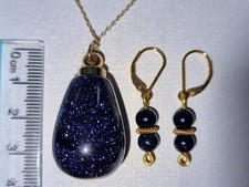 Ohrringe + Anhänger mit Blaufluss Goldfluss Edelsteinen 925 Silber 24K vergoldet