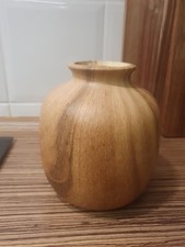 Beige Braun Bauchige Deko Vase in Holzoptik Höhe ca. 16,5 cm 