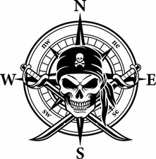 Aufkleber Kompass Totenkopf